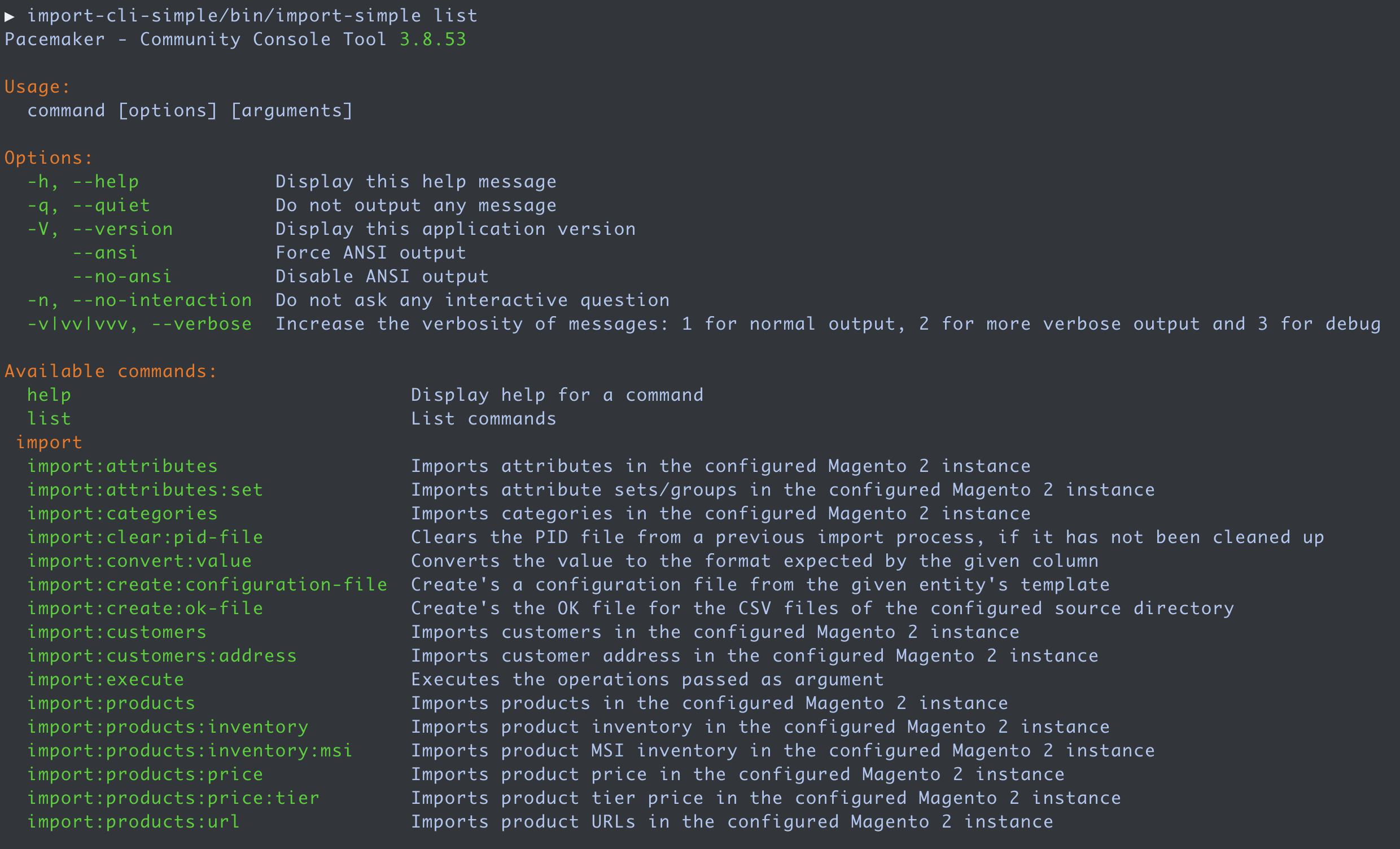 import simple command list